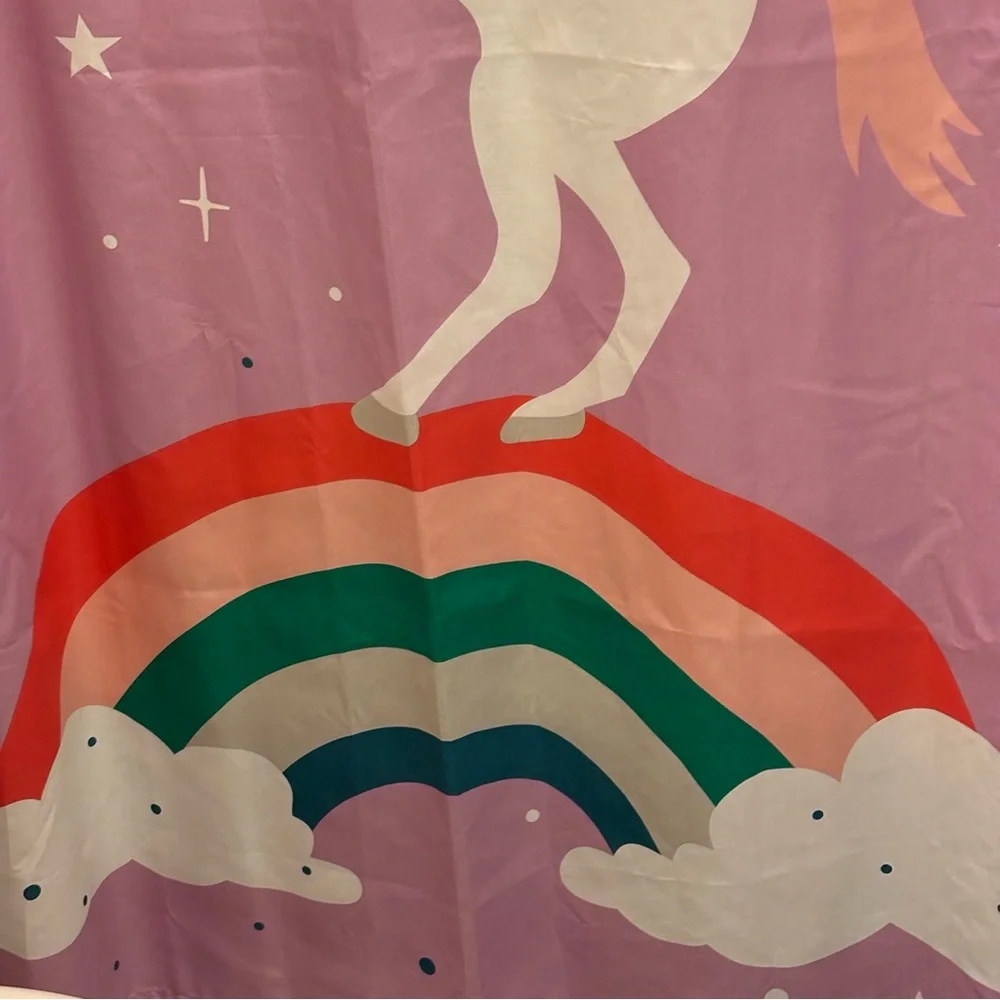 Pillowfort Shower Curtain- Unicorn Rainbow Clouds Moon Stars- Purple Pink Green